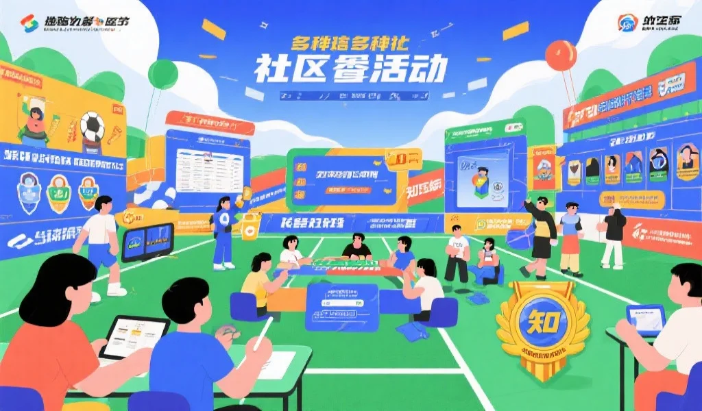 多样化的体育社区活动场景，包括用户在线讨论、知识问答和虚拟勋章展示，营造活跃氛围